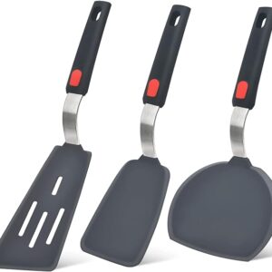 Silicone Spatula Turner Set of 3, Beijiyi 600°F Heat Resistant Cooking Spatulas for Nonstick Cookware, Large Flexible Kitchen Utensils BPA Free Rubber Spatula Set for Egg, Pancake, Fish, Burger